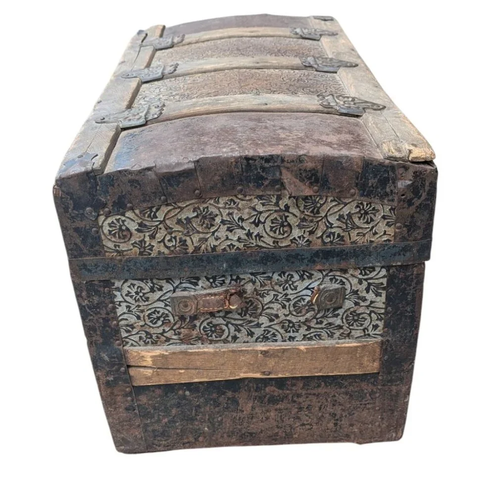 Antique Late 1800s Camelback Steamer Trunk
